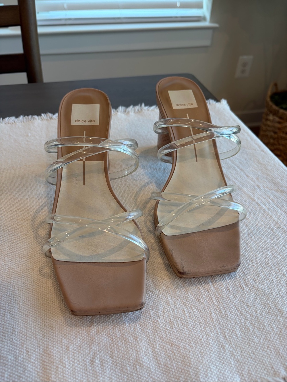 Dolce Vita Clear-Strap Nude Block Heel Mules